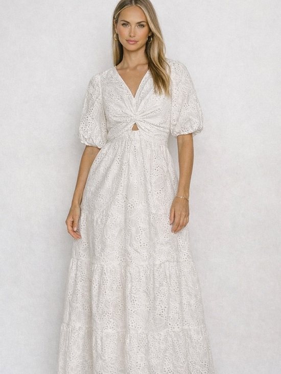 Zara Dresses & Skirts - Zara White Eyelet Cutout Midi Dress Large Romantic Cotton Summer Dress
